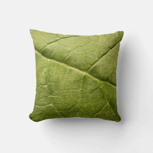 Organic Green Rhubarb Leaf Cushion (Front)