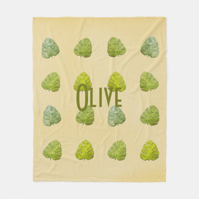 Organic Green Tropical Leaf Fleece Blanket (Front)