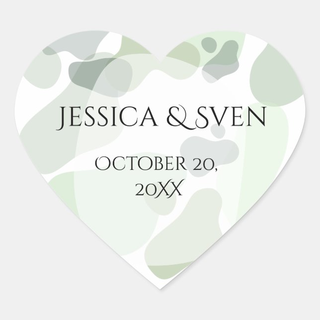 Organic Greenery Geometric Abstract Wedding Heart Sticker (Front)