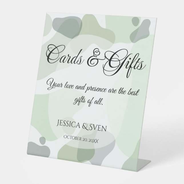 Organic Greenery Geometric Wedding Cards Gifts Pedestal Sign (Front)