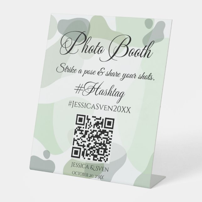 Organic Greenery Geometric Wedding Photo Booth Pedestal Sign (Front)