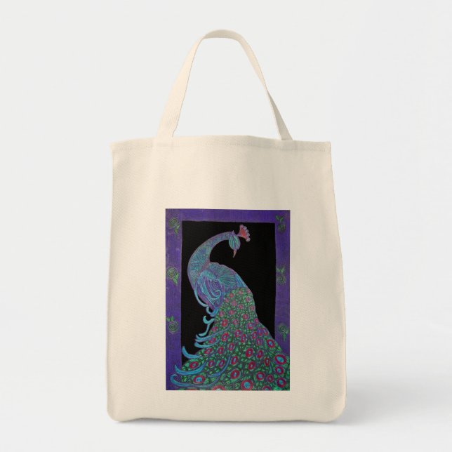 Organic Grocery Tote -Proud Peacock (Front)