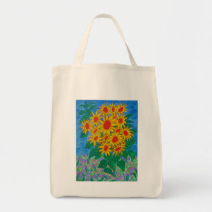 Organic Grocery Tote -sunflowers in the garden Bag