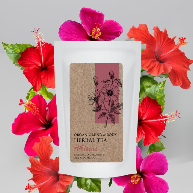 Organic Hibiscus Herbal Tea Kraft Business Label (Creator Uploaded)