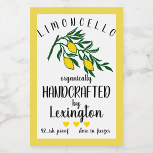 Organic Homemade Limoncello Small Bottle Label  