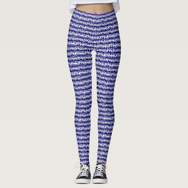 Organic Horizontal Stripes - Deep Navy Blue Leggings (Front)