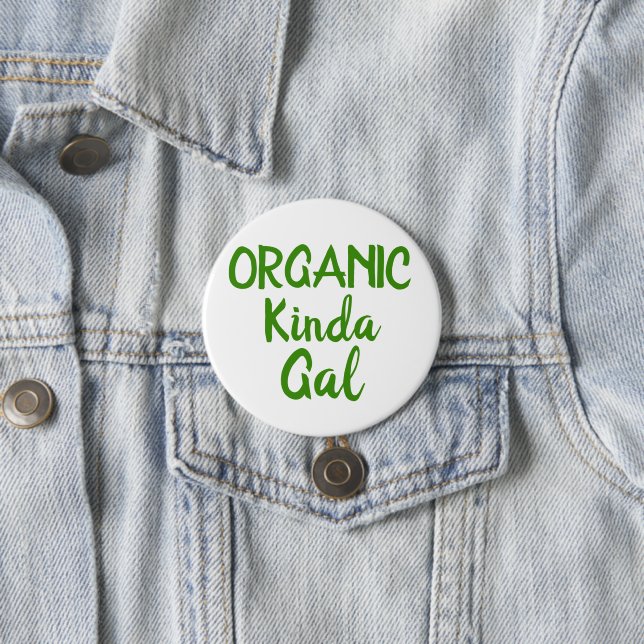 Organic Kinda Gal Green White Round Button Pins (In Situ)