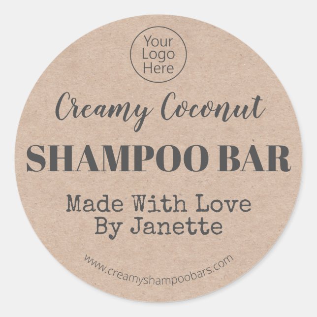 Organic Kraft Handmade Coconut Shampoo Bar Logo Classic Round Sticker (Front)