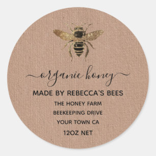 Organic Kraft Paper Honey Jar Labels Honeybee