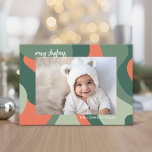 Organic Line Abstract Art - 1 Photo Jade Coral Holiday Card<br><div class="desc">An organic abstract line art with green and coral colours. The modern design highlights your favourite photo for the Christmas season. The front also includes a calligraphy font for the greeting and a simple abstract art pattern on the back. If you need to move anything around, click on the customise...</div>