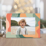 Organic Line Abstract Art - 1 Photo Jade Tangerine Holiday Card<br><div class="desc">Use one picture and make a unique and trendy Merry Christmas greeting with a simple abstract art pattern on the back. If you need to move anything around,  click on the customise button to make changes.</div>