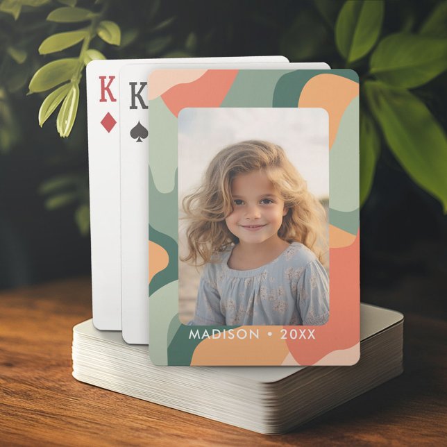 Organic Line Abstract Art - 1 Photo Jade Tangerine Playing Cards (Personalized playing cards)