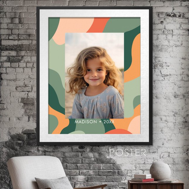 Organic Line Abstract Art - 1 Photo Jade Tangerine Poster (Photo Collage Wall Art - personalize your own design)