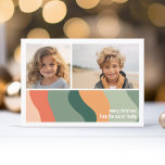 Organic Line Abstract Art - 2 Photo Jade Tangerine Holiday Card<br><div class="desc">Front - 2 Photo template in a simple grid with a white border. A fun, abstract art pattern with coral and greens and a simple font make a modern, minimal design for the holiday season. Back - Deep green and coral organic curve art pattern. If you need to move anything...</div>
