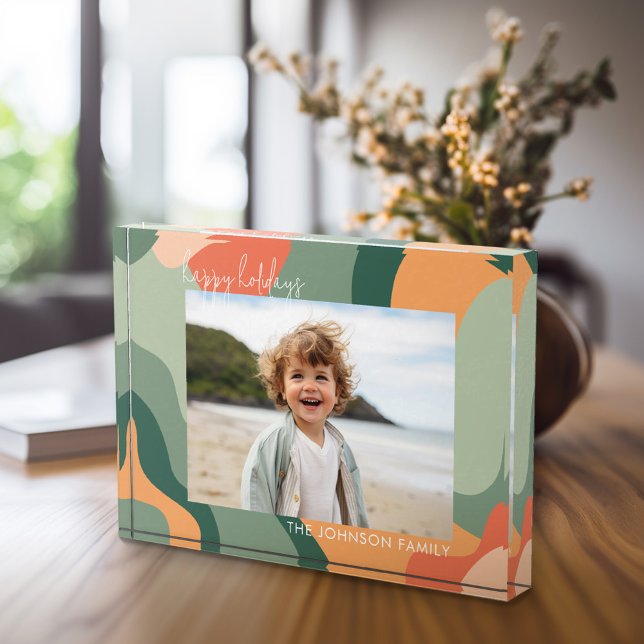 Organic Line Abstract Art - Jade Coral 1 Photo Block (Add 1 photo to this photo block with organic curves in jade and tangerine)