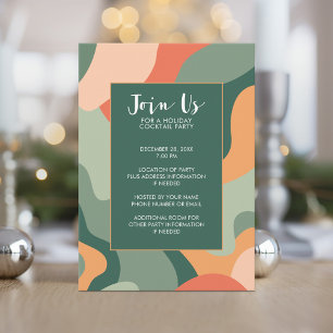 Organic Line Abstract Art - Jade Coral Holiday Invitation