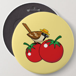 Organic Lover Sparrow Eating Red Tomato 6 Cm Round Badge