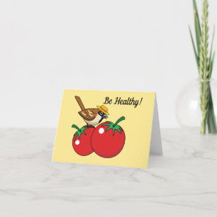 Organic Lover Sparrow Eating Red Tomato Add Text Card
