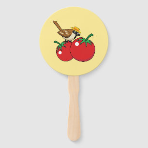 Organic Lover Sparrow Eating Red Tomato Hand Fan