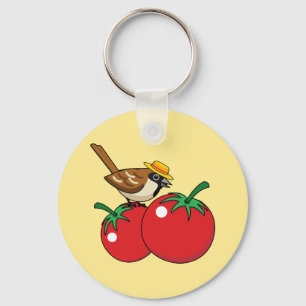 Organic Lover Sparrow Eating Red Tomato Key Ring