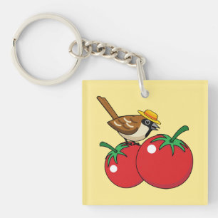 Organic Lover Sparrow Eating Red Tomato Key Ring