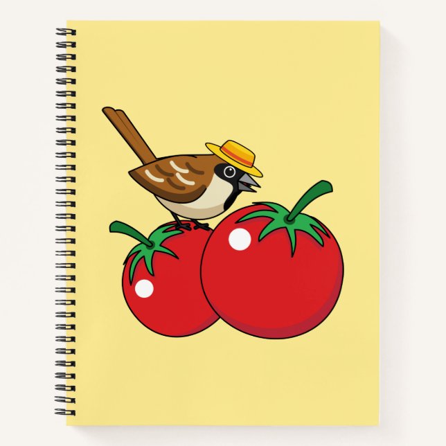 Organic Lover Sparrow Eating Red Tomato Notebook (Front)