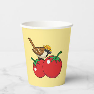 Organic Lover Sparrow Eating Red Tomato Paper Cups