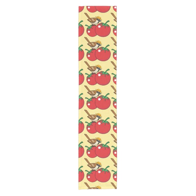 Organic Lover Sparrow Eating Red Tomato Short Table Runner (Front)