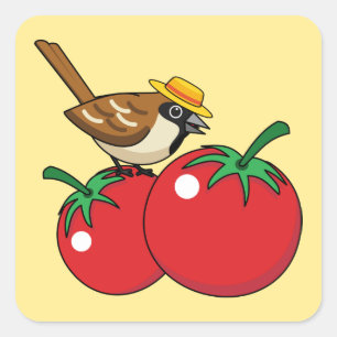 Organic Lover Sparrow Eating Red Tomato Square Sticker