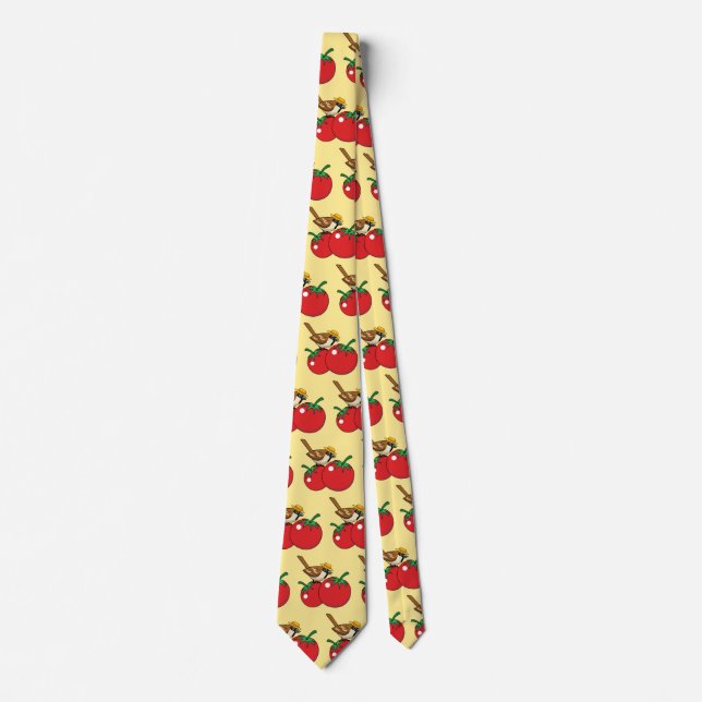 Organic Lover Sparrow Eating Red Tomato Tie (Front)