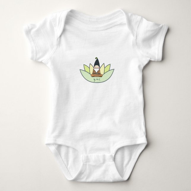 Organic meditating gnome baby bodysuit (Front)