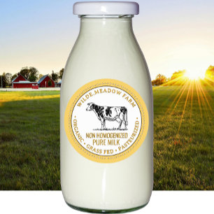 Organic Milk Farm Label with Vintage Holstein Cow