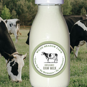 Organic Milk Farm Label with Vintage Holstein Cow 