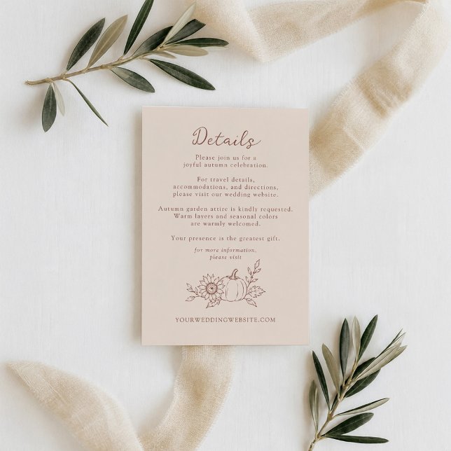 Organic Minimalist Fall Pumpkin Wedding Details Enclosure Card (Creator Uploaded)