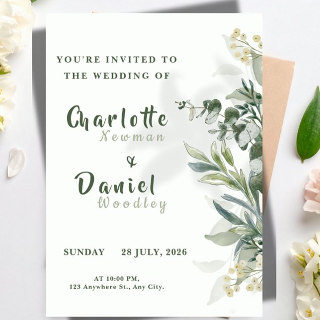 Organic Modern Botanical Wedding Invitation (Creator Uploaded)