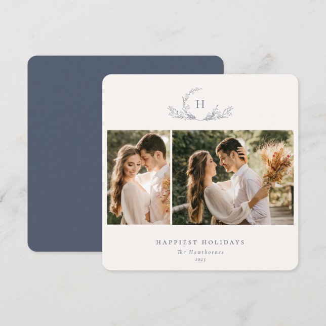 Organic Monogram 2 Photo  Holiday Card (Front/Back)