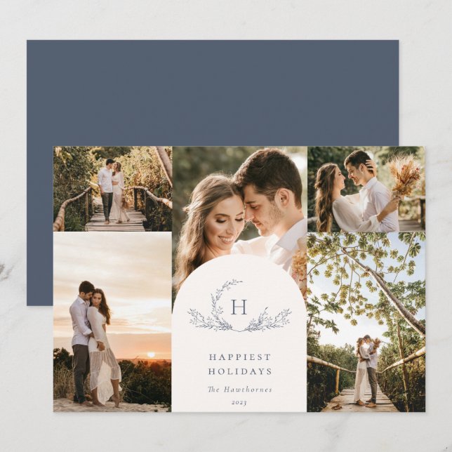 Organic Monogram 5 Photo Holiday Card (Front/Back)