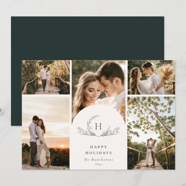 Organic Monogram 5 Photo Holiday Card (Front/Back)