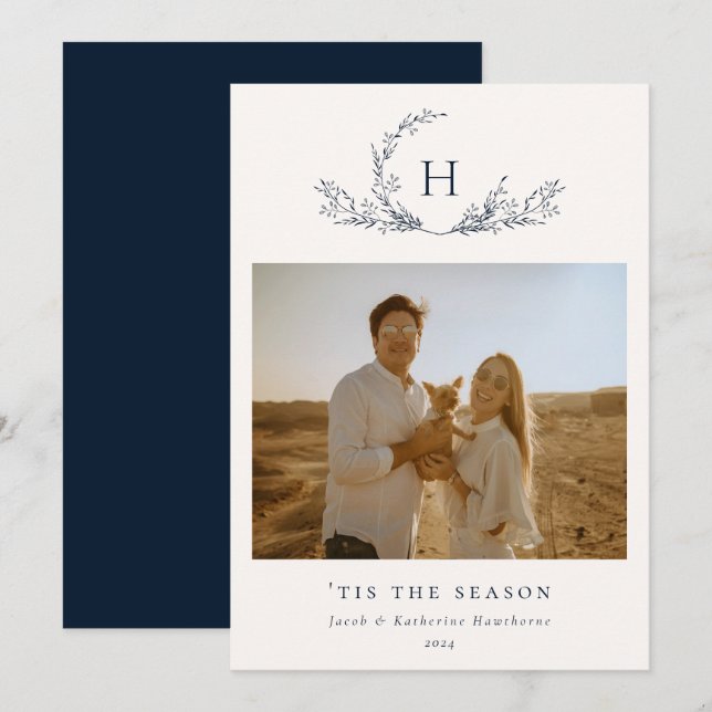 Organic Monogram Photo Holiday Card (Front/Back)