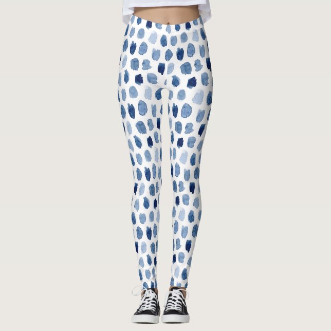 ORGANIC NAVY BLUE INDIGO DOTS TIE DYE PATTERN LEGGINGS (Front)