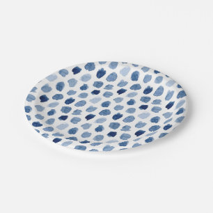 ORGANIC NAVY BLUE INDIGO DOTS TIE DYE PATTERN PAPER PLATE
