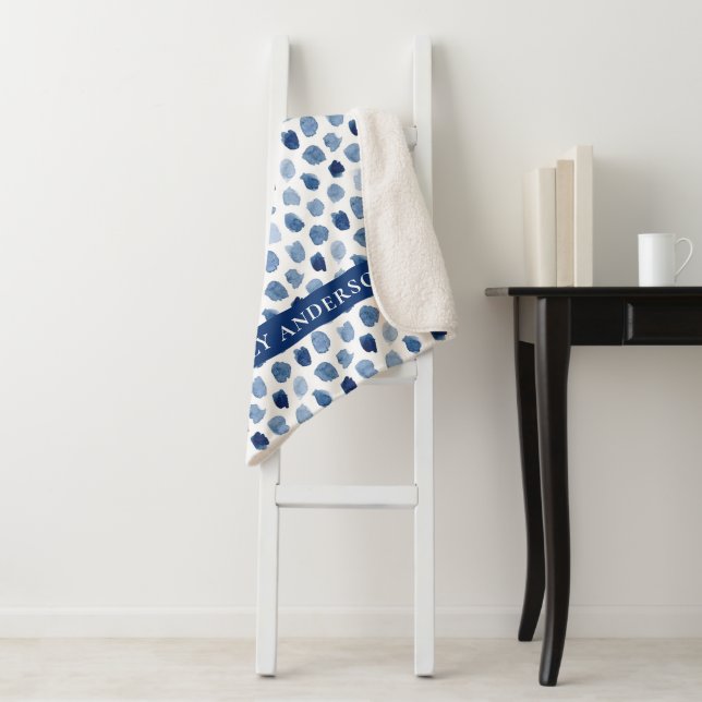 ORGANIC NAVY BLUE INDIGO DOTS TIE DYE PATTERN SHERPA BLANKET (In Situ)