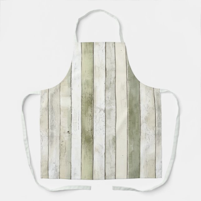 Organic Olive Ivory Faux Wood Stripes Christmas Apron (Front)