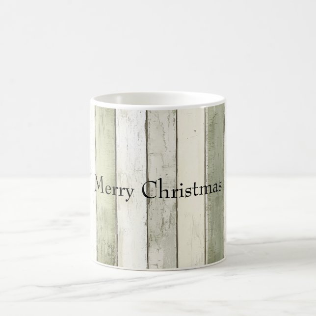 Organic Olive Ivory Faux Wood Stripes Christmas Coffee Mug (Center)