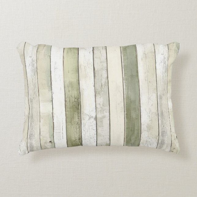 Organic Olive Ivory Faux Wood Stripes Christmas Decorative Cushion (Front)