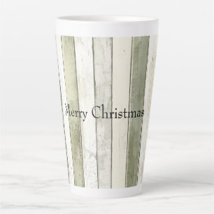 Organic Olive Ivory Faux Wood Stripes Christmas Latte Mug