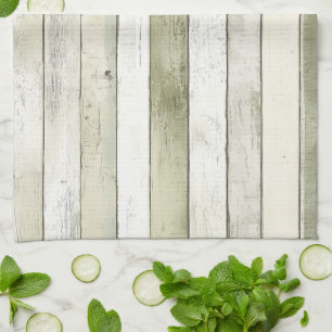 Organic Olive Ivory Faux Wood Stripes Christmas Tea Towel