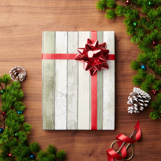 Organic Olive Ivory Faux Wood Stripes Christmas Wrapping Paper (Holiday Gift)