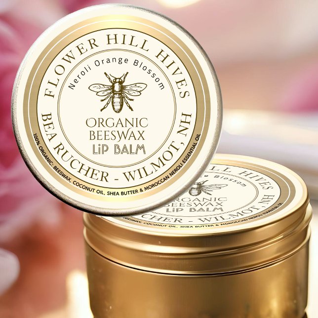 Organic Orange Blossom Beeswax Lip Balm with Bee  Classic Round Sticker (Creator Uploaded)