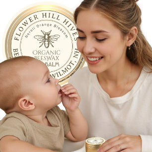 Organic Orange Blossom Beeswax Lip Balm with Bee  Classic Round Sticker